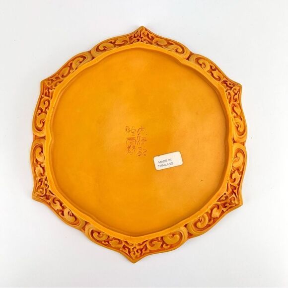 Vintage Chinese Dragon Themed Cinnabar Yellow Plate Asian Art - Picture 6 of 9